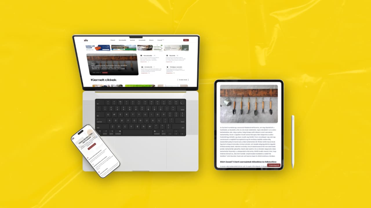A Marketing Puzzle által készített reszponzív weboldal a Több Mint Tüzép számára laptopos, tabletes és mobilos megjelenítéssel.