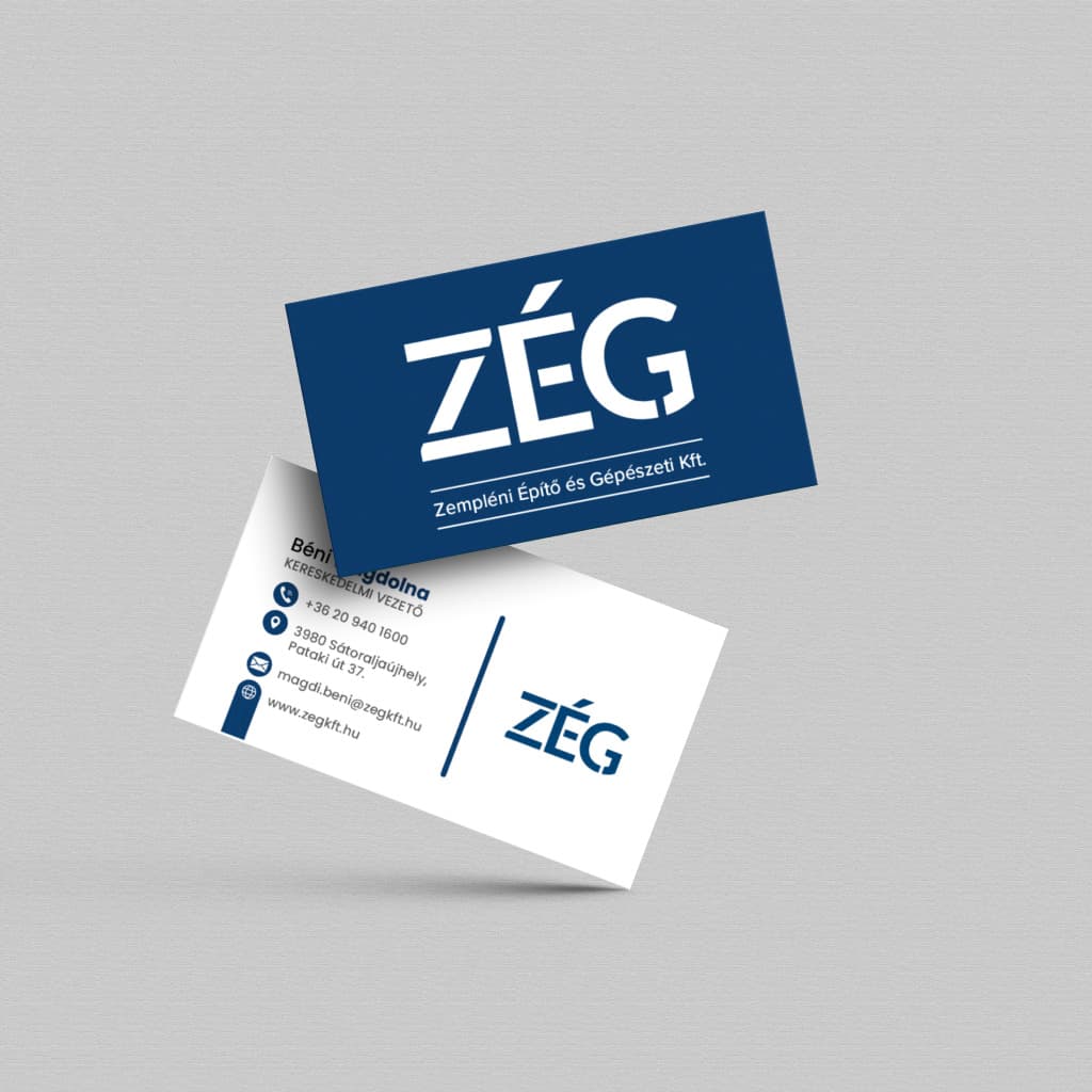 Business card designed by Marketing Puzzle for Zempléni Építő és Gépészeti Kft., featuring the custom logo and brand identity elements.